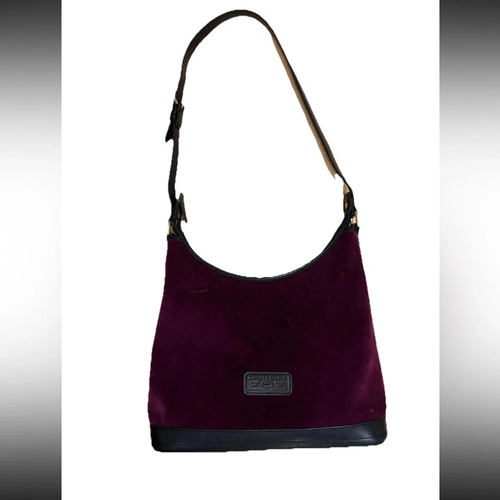 Rare Vintage Dooney & Bourke Purple Velvet Hobo Bag Black Leather Trim USA 80s - Picture 1 of 11